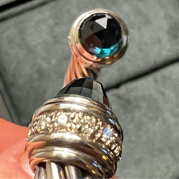 Hampton Blue Topaz David Yurman Cable bracelet Sterling Silver and Diamonds - Picture 6 of 11